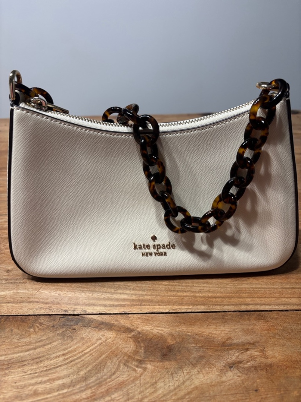 Kate Spade Madison Saffiano Leather Shoulder Bag Tortoise Color Resin Chain